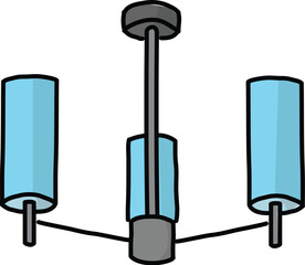 Modern three-light chandelier with blue cylindrical shades for interior ceiling lighting