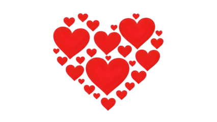 Multiple red hearts isolated on transparent background
