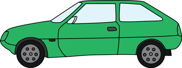 green Modern Hatchback Car Vector Illustration, Compact City Automobile Isolated on White Background