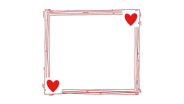 Two red hearts on a square frame isolated on transparent background - Powered by Adobe