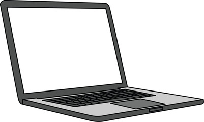 Laptop illustration front view with blank white screen isolated on white background.