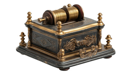 Obraz premium Haunted crank music box floatingTransparent background, PNG file