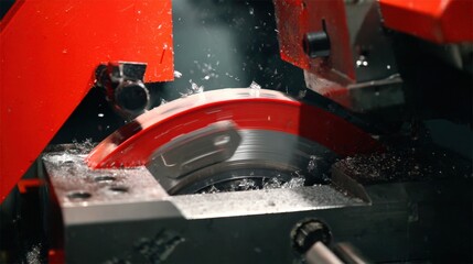 Medium shot focusing on the cutting of freshly extruded hollow metal tubes emphasizing quality control and consistency in shape