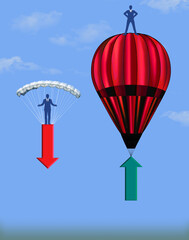 Up and down arrows in business are seen in a 3-d illustration.