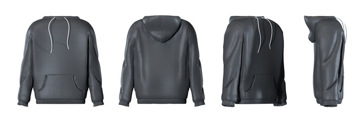 Dark gray hoodie isolated on white background - 3D illustration