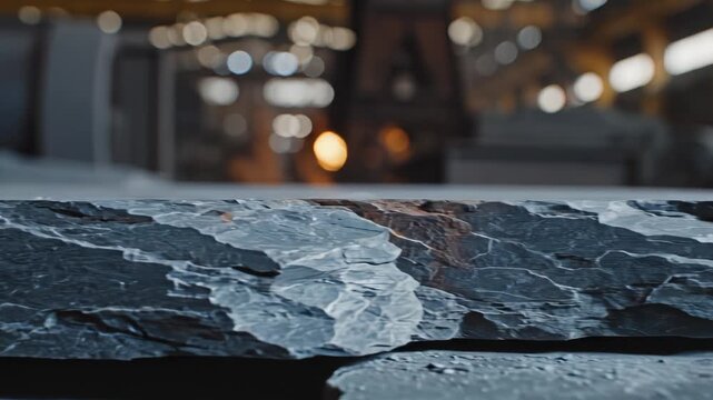 Closeup of textured stone slabs in industrial setting