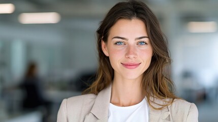 Confident Professional Portrait: A portrait of a woman exudes confidence in a professional setting, exuding an air of competence and approachability. Capturing a blend of poise and warmth.