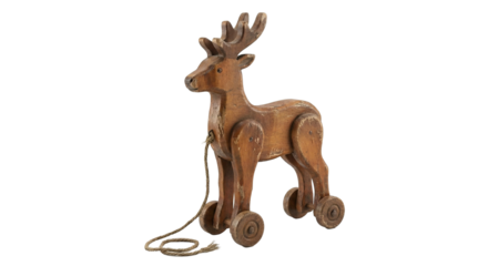 Wooden reindeer toy figurine isolated on Transparent PNG