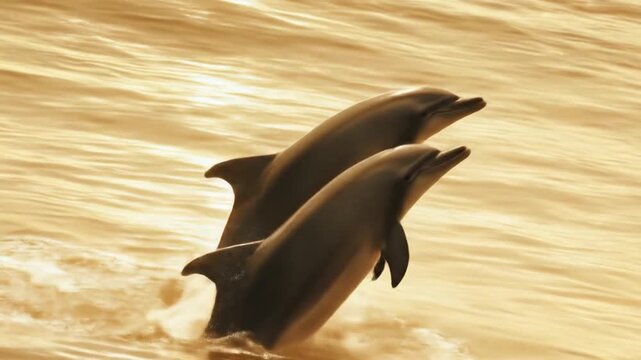 Sunlit sea lion on its back amid golden waves spray arches as it floats peacefullyunder amberlight