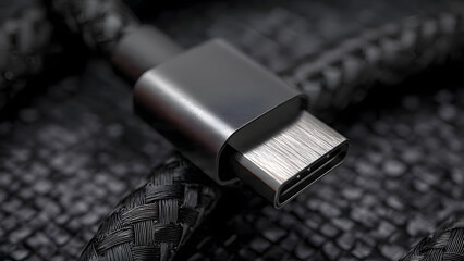 Close-up of charging cable texture and metal connector details