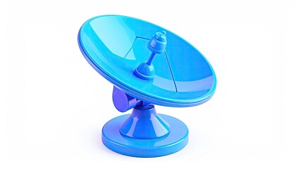 Blue satellite dish on a white background, receiving data