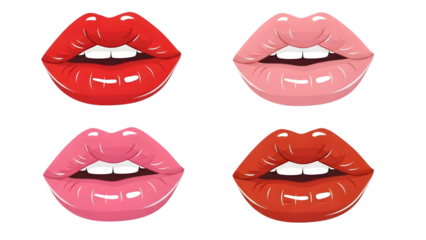 Four sets of lips isolated on transparent background