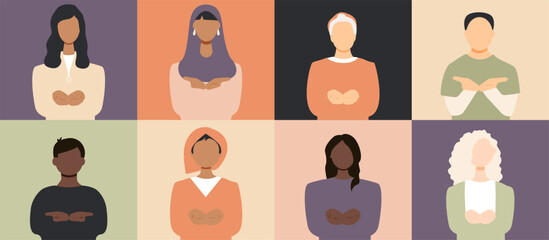 Set of different icons. Men and Women together. International Women's Day concept. #GiveToGain