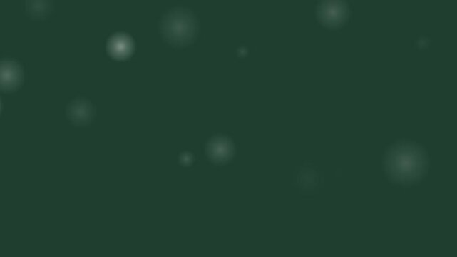 Abstract animated background featuring soft-focus, floating white bokeh particles gently drifting on a dark green backdrop. Ideal for creating a calm, atmospheric, or magical moo