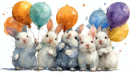 Nursery kids and baby shower celebrations feature a watercolor forest animal with a balloon