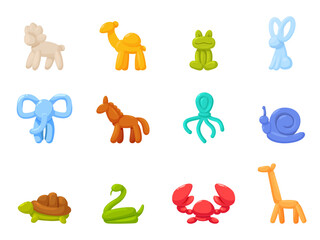 Bubbles animals. Cartoon air balloon animal for circus, fair market, birthday party. Kids festival toys, carnival accessories. Frog octopus crab, sapid vector clipart