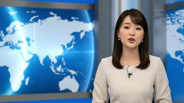 ニュースの顔、知的な女性キャスターがニュースを伝える様子