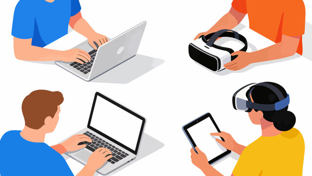 People using laptops VR headsets and tablets - Powered by Adobe