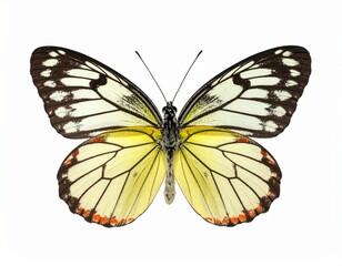 Obraz premium Photo of a Brimstone butterfly (Gonepteryx rhamni) isolated on a white background. Bright yellow wings, ideal for nature, macro, and educational photography