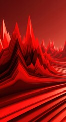 Abstract Red Geometric Landscape with Sharp Peaks and Layered Terraces