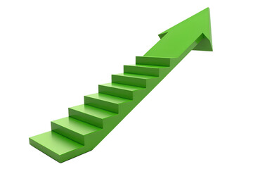 Ascending to Success: A vibrant green staircase morphs into a dynamic arrow, symbolizing progress, growth, and the upward trajectory towards success.