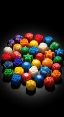 Assorted vivid confectionery delights on shadowy backdrop offering visual feast