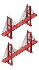Fototapeta premium Red Suspension Bridges Isolated on White Background