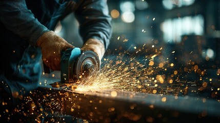 Sparks Fly: A skilled craftsperson at work, meticulously using a grinder to shape metal. Captured up-close, showcasing the dynamic interplay of precision, power, and artistry