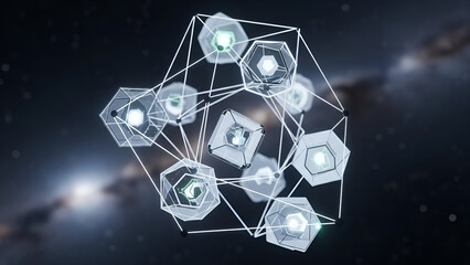 Crystal geometric shapes connected by lines