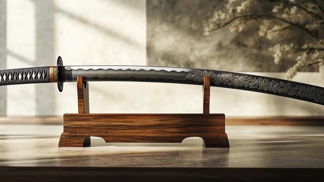 Craftsmen create a traditional sword in a workshop with natural light highlighting their skill and techniques during the process