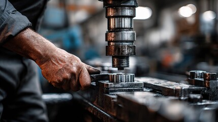 Precision in Action: A skilled worker meticulously operates a industrial drill press, his hands working in concert with the machinery to bring a mechanical piece to life.
