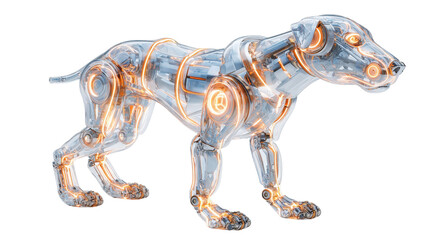 Robotic dog with glowing LED patterns, Transparent background, PNG file