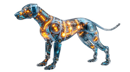 Robotic dog with glowing LED patterns, Transparent background, PNG file