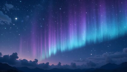 Beautiful Fantasy Starry Night Sky in Blue and Purple, Featuring Galaxy and Aurora Effects, 4K Wallpaper With Magical Cosmic Vibes