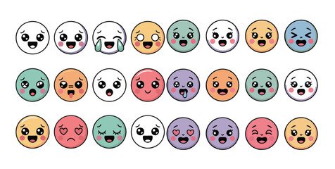 Fototapeta premium Set of cute round face emoticons expressing various emotions vector illustration