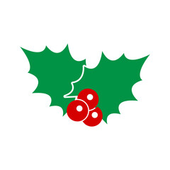 Holly Berries clipart icon with Christmas Holly Leaves and Mistletoe