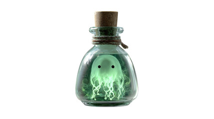 Small potion bottle with ghostly vapor creature inside, Transparent background, PNG file