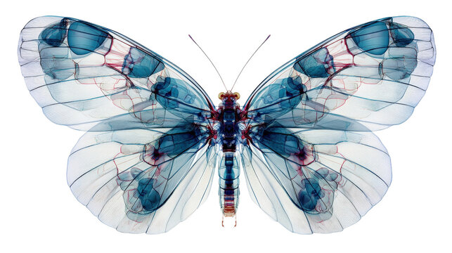 Surreal butterfly with x-ray style wings Transparent background, PNG file
