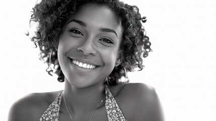 Radiant Smile: A portrait of a woman with a warm, genuine smile. Her face is illuminated by a captivating expression of joy, and happiness. A moment captured in perfect clarity.