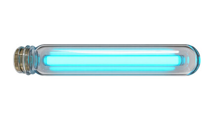 Transparent test tube with neon blue solutionTransparent background, PNG file