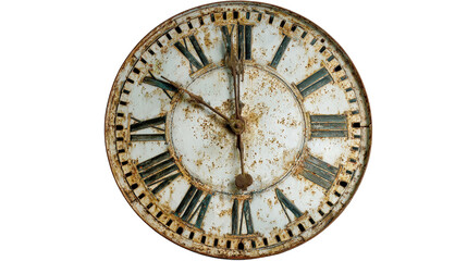 Vintage wall clock with no numbers, eerie reverse motion,Transparent background, PNG file