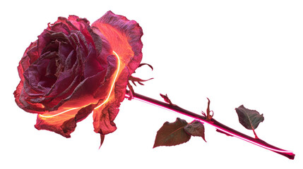 Withered rose emitting neon light,Transparent background, PNG file