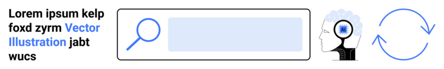 Obraz premium Data analysis, search functionality, renewal, digital focus, knowledge discovery, cognitive processes. Magnifying glass, head with focus point and arrow. Data analysis and search functionality