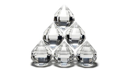 A pyramid shaped arrangement of clear glass or crystal teardrop shaped objects
