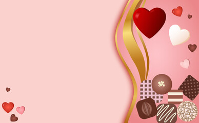 Valentine&rsquo;s Day Background with Hearts and Chocolate, Pink Romantic Copy Space Illustration