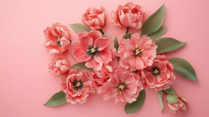 Gentle pink tulips arranged on a complementary soft backdrop creating serenity