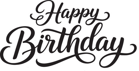 Happy Birthday Vector &ndash; Elegant Cursive Typography, Minimal Shadow, White Background, Ultra Clean Flat Design