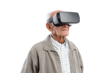 VR adventure for senior isolated on transparent background
