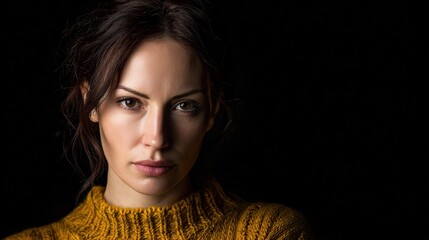 Confident Expression: A striking portrait captures the essence of poise and confidence in a woman, her gaze direct, reflecting strength and self-assurance.