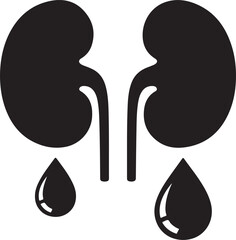 Black silhouette icon of human kidneys with drops © Nurcreator